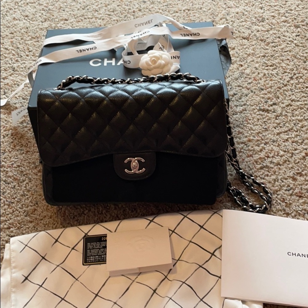 Chanel Jumbo Black Caviar Silver Hardware